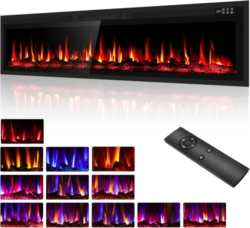 Miniatura 10 de BREEZEHEAT Chimenea eléctrica ultrafina de 50 pulgadas, calentador de chimenea independiente o empotrado en la pared, control remoto, pantalla