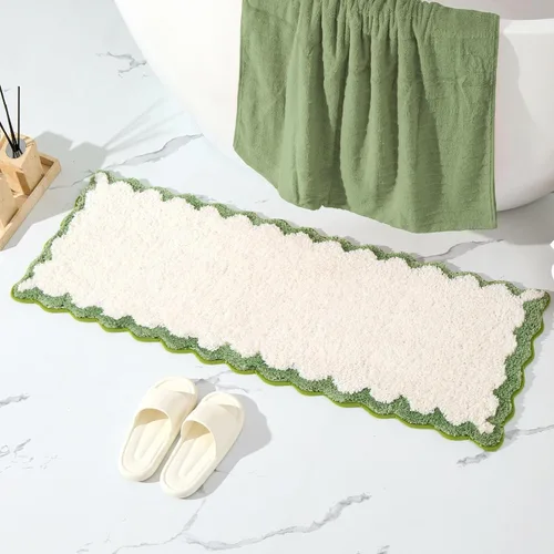 Miniatura 21 de ORTIGIA Pequeña y Linda Alfombra de Baño con Volados, Alfombras de Baño de Microfibra de Lujo en Blanco y Rosa, Antideslizante, Lavable, de Secado