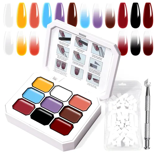 Miniatura 43 de Juego de esmaltes de gel con gradiente, 9 colores ombre, esmalte de gel para uñas rojo, marrón, azul claro, rosa, esponjado para pigmento, Pat Aura