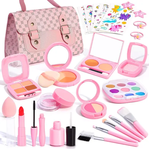 Juego de maquillaje para niños de 3 a 5 años, maquillaje falso para niñas con bolso para niños, kit de maquillaje de juguetes para niñas de 3, 4, 5,