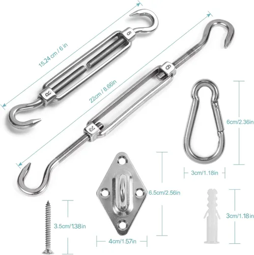 Miniatura 2 de HOMPER, juego de accesorios para toldos, kit de hardware resistente de acero inoxidable para toldos de jardín en forma de triángulo, cuadrado