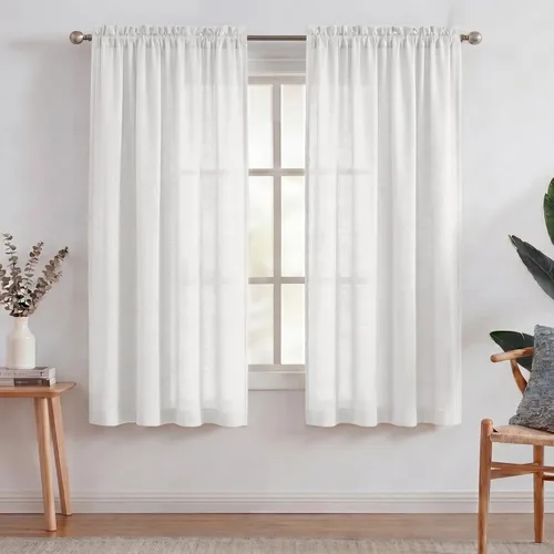 Miniatura 19 de Turquoize cortinas traslúcidas de lino natural, cortinas semitransparentes, cortinas de arpillera con bolsillo para cortinero, paneles para ventana