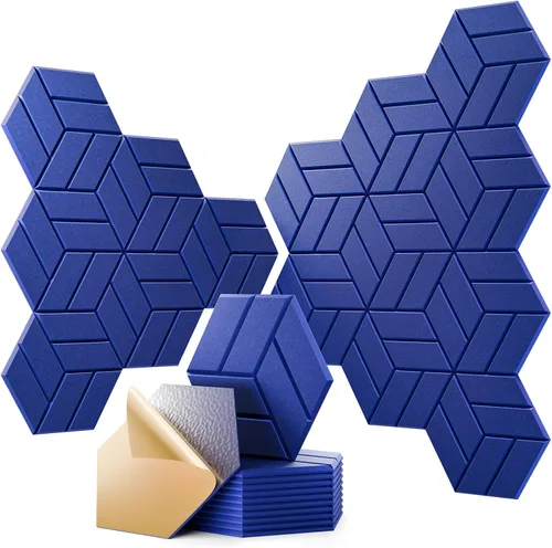 Miniatura 43 de 12 paneles acústicos autoadhesivos, paneles de espuma a prueba de sonido de 12 x 10 x 0.4 pulgadas para paredes, paneles de pared hexagonales Negro