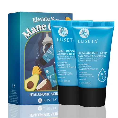 Luseta - Juego de champú y acondicionador hidratante con ácido hialurónico para cabello seco y dañado, infundido con aceite de argán y manteca de