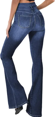 Miniatura 2 de Sidefeel Pantalones de mezclilla acampanados destruidos de cintura alta para mujer