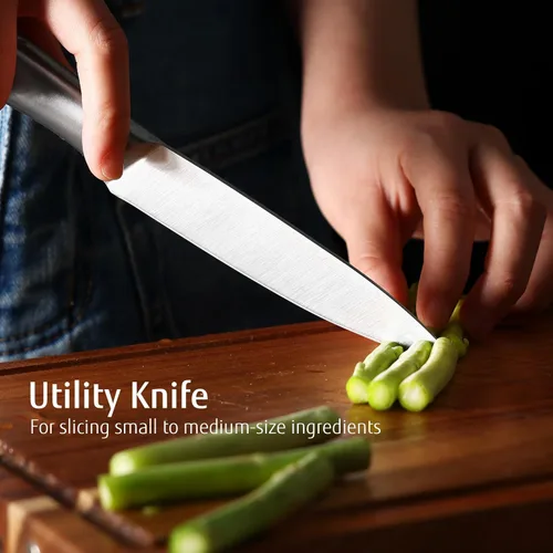 Miniatura 6 de hecef Juego de cuchillos de cocina plateado de 3 piezas, hoja con acabado satinado con mango hueco, incluye cuchillo de chef de 20 cm, cuchillo