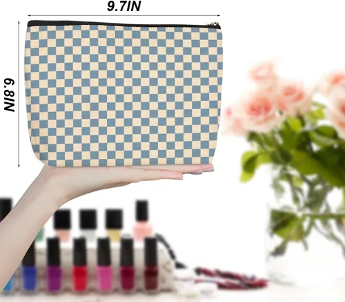 Miniatura 2 de Bolsa de maquillaje a cuadros retro colorida para mujeres, hermana, amiga, Navidad, cumpleaños, Cuadros 1250