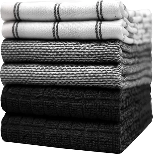 Miniatura 12 de Toallas de cocina premium (20"x 28", paquete de 6) Toallas de plato grandes de algodón Juego de textiles de cocina planos y de rizo altamente