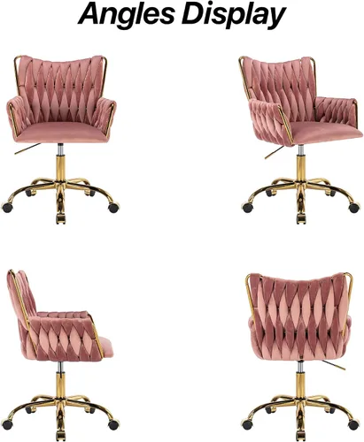 Miniatura 8 de KCC Silla Moderna de Terciopelo para Oficina en Casa con Respaldo Tejido a Mano, Silla Tapizada Ajustable para Maquillaje con Reposabrazos y Base