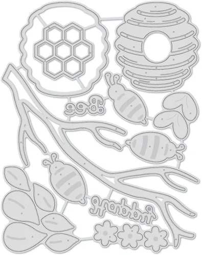 Miniatura 2 de BENECREAT Troqueles de corte de abeja y ramas de flores de miel de 5.5 x 4.5 pulgadas, plantillas de metal para álbumes de recortes, fabricación