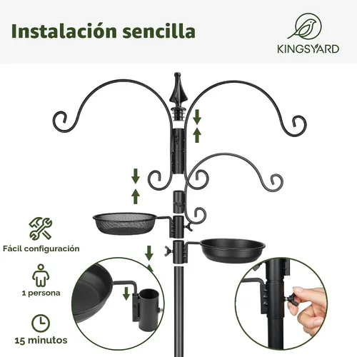 Miniatura 4 de Kit de estación de alimentación para pájaros Kingsyard - poste de comedero de 85 pulgadas con base de 5 puntas, soporte de comedero para pájaros