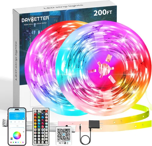 Miniatura 9 de DAYBETTER Tira de luces LED de 50 pies, sincronización de música, tiras de luz LED RGB con control remoto y aplicación, luces LED que cambian