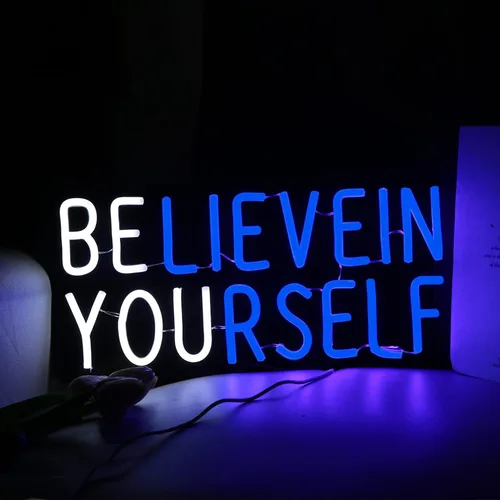 Letrero de neón Believe in Yourself alimentado por USB para decoración de habitación, letrero de luz de neón LED regulable para dormitorio de niños,