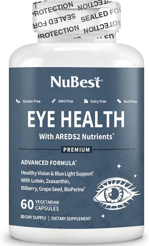 Miniatura 8 de NuBest AREDS 2 Vitaminas para los ojos con polvo de zanahoria beta caroteno, 20 mg de luteína, 4 mg de zeaxantina, arándano, semilla de uva