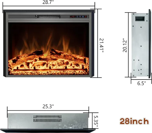 Miniatura 6 de Chimenea Eléctrica, Insertos de Chimenea Eléctrica de 28", Calentador de Chimenea Empotrado con Control Remoto, Colores de Llama Ajustables