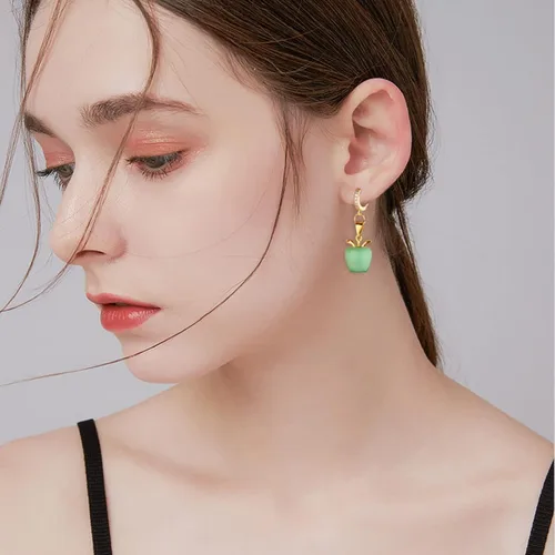 Miniatura 6 de 10 dijes de piedra preciosa de manzana, cristal de cuarzo curativo, colgantes de piedra natural, hebilla de oro verde para joyería, collares