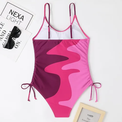 Miniatura 4 de Traje de baño de una pieza con cuello en V para mujer, estampado de leopardo, sin espalda, sin mangas, ropa de playa