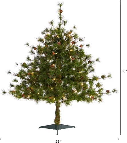 Miniatura 2 de Nearly Natural Árbol de Navidad artificial de pino de montaña de Colorado de 3 pies con 50 luces transparentes, 171 ramas flexibles y piñas de pino