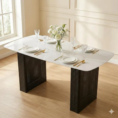 Miniatura 30 de Mesa de comedor de cristal de 51 pulgadas, mesa de comedor para 4-6, mesa de cocina dorada con patas de metal superior de vidrio templado