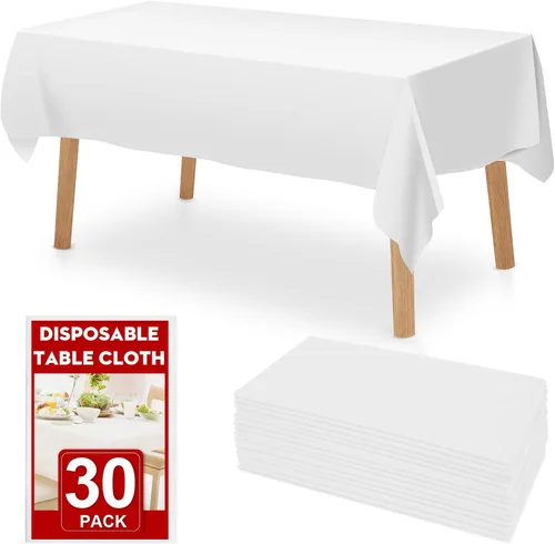 Miniatura 18 de RowinsyDD Paquete de 30 manteles de plástico negro desechables, 54 x 108 pulgadas, manteles de plástico para mesas rectangulares, mantel desechable