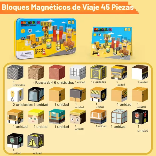 Miniatura 8 de Aywewii Bloques magnéticos de viaje, 45 piezas, juguetes de viaje para niños de 3 a 5 años, cubos de construcción magnéticos, juego de aprendizaje