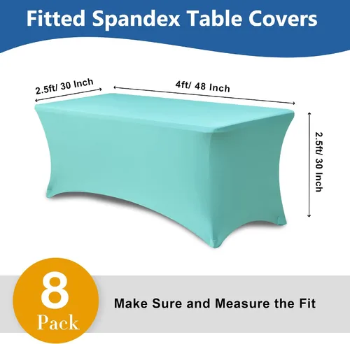 Miniatura 4 de Funda Elástica para Mesa para Mesas Rectangulares de 4 pies - Paquete de 8 Manteles de Spandex Azul Aguamarina con Elástico - Para Mesas Plegables