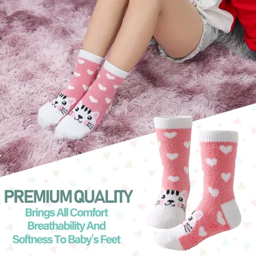 Miniatura 3 de LINEMIN Calcetines peludos para niños y niñas con agarres calcetines antideslizantes acogedores y esponjosos para invierno calcetines altos cálidos