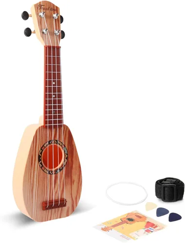 Miniatura 8 de YOLOPARK Guitarra de juguete para niños de 17 pulgadas para niñas y niños, mini guitarra ukelele con 4 cuerdas que mantienen los tonos, puede tocar