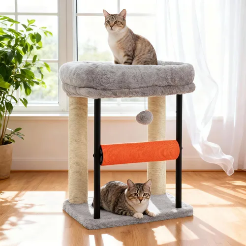 Miniatura 13 de Hey-brother Árbol para gatos, postes rascadores para gatos con cama, torre resistente con columnas totalmente envueltas en sisal y bola de juguete