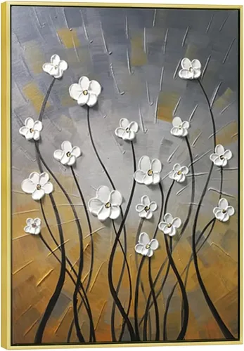 Miniatura 9 de Wieco Art Pinturas al óleo 100% pintadas a mano, lienzo abstracto, arte de pared, diseño moderno de flores estiradas, listo para colgar, para sala