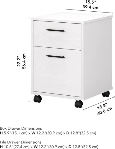 Miniatura 3 de Bush Furniture Key West - Archivador rodante, carrito de archivos para oficina en casa en roble blanco puro, archivador de 2 cajones con ruedas