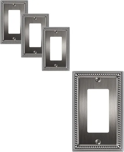 Miniatura 92 de Paquete de 4 placas de cubierta para interruptor de luz de palanca individual, cubiertas decorativas de perlas, placa de pared de metal almendra