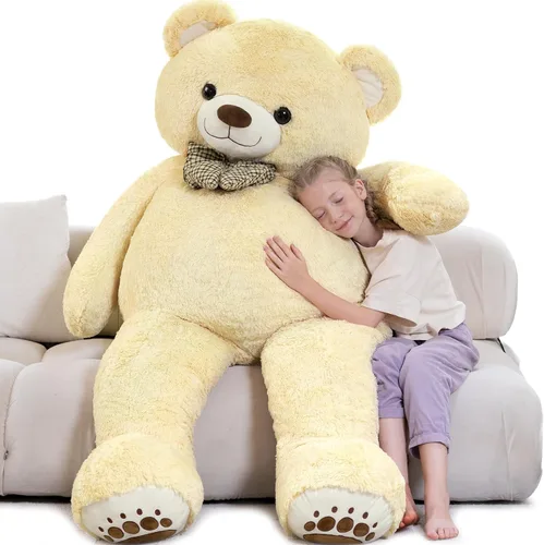 Miniatura 14 de Oso de peluche gigante de 4 pies, color marrón Lifesize Jumbo animal de peluche suave con pajarita y vientre grande para niños y niñas, oso