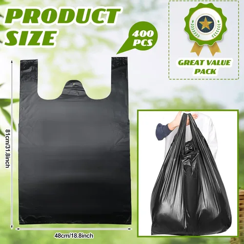 Miniatura 3 de Kisston 400 bolsas de plástico para camisetas de tamaño jumbo con asas, 35 micrófonos, bolsas grandes de plástico liso para comestibles, gruesas