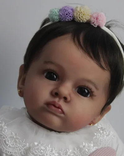 Miniatura 2 de Muñecas realistas de bebé Reborn de 24 pulgadas, piel oscura, niña negra que se ven real, cuerpo suave, bebé recién nacido, de silicona, linda