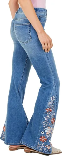 Miniatura 3 de ALTAR'D STATE Jeans de talle alto para mujer, mezclilla rasgada con cierre de botón, azul y negro
