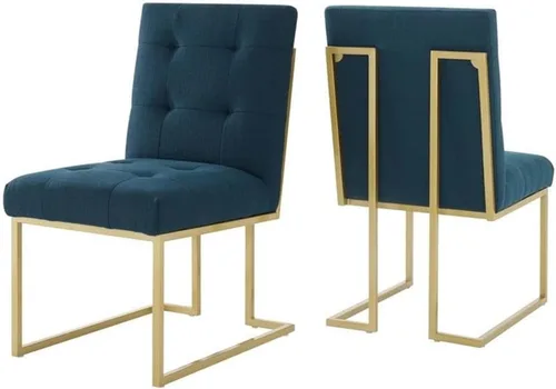 Modway Privy - Juego de 2 sillas de comedor tapizadas de tela de acero inoxidable, color dorado y azul