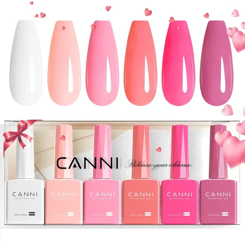 Miniatura 26 de CANNI Juego de esmaltes de uñas en gel sin hema de 9ml - Kit de manicura de gel para uñas rosa claro de 6 piezas, esmalte LED de remojo fácil