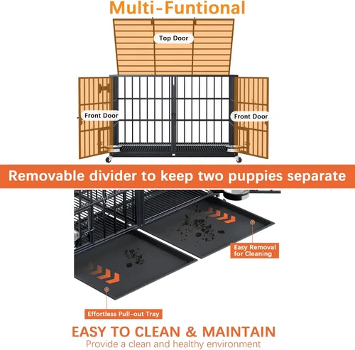 Miniatura 4 de aboxoo Jaula XL de 48/42 pulgadas para perros grandes/perros dobles medianos, jaulas de metal resistente, parte superior abierta de metal, perrera