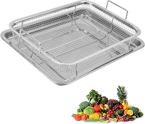 Miniatura 7 de AGSYFFD 2 piezas horno con cesta freidora de aire parrilla de acero inoxidable cesta de malla de acero inoxidable bandeja de acero inoxidable cesta