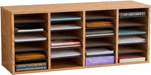 Miniatura 8 de Safco - Organizador de literatura, 12 compartimentos, buzón para oficina y aula con estantes ajustables, organizador de papel y correo de madera