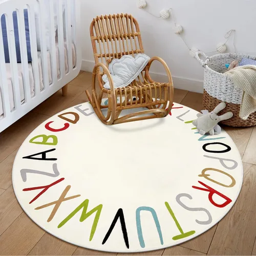 Miniatura 19 de LIVEBOX ABC Play Room - Alfombra redonda para niños, alfombra grande y colorida para guardería, alfombra de área de arcoíris para aula, alfombras