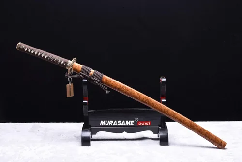 Miniatura 9 de MURASAME Katana Sword T10 - Maquinilla de afeitar de acero templado de 41 pulgadas, hoja afilada, espiga completa hecha a mano Dragón amarillo