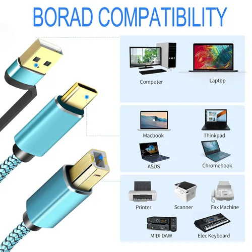 Miniatura 2 de Cables de impresora USB C/A de 10 pies, cable de impresora USB C/A a USB de nailon trenzado [nunca se rompe] de alta velocidad [Plug and Play]