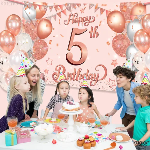 Miniatura 7 de KatchOn, Cartel grande de feliz cumpleaños número 5: 72 x 44 pulgadas, decoraciones de cumpleaños de 5 para niña, telón de fondo de feliz cumpleaños