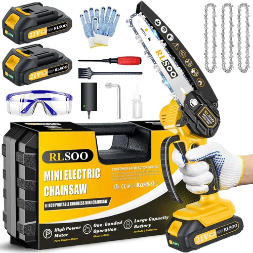 Mini motosierra inalámbrica, RLSOO motosierra eléctrica de 6 pulgadas, recortadora de cadena pequeña portátil de mano para cortar madera, poda de