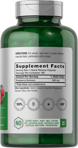 Miniatura 2 de Horbäach Cetonas de frambuesa 500 mg 180 cápsulas Píldoras sin OMG y sin gluten