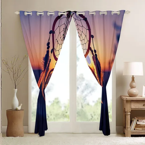 Miniatura 4 de Cortinas bohemias con atrapasueños para niñas, elegantes, bohemias, atrapasueños, cortinas de ventana de plumas hippie indias para niños