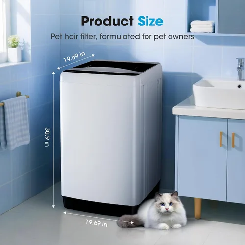 Miniatura 2 de Lavadora portátil de 15.7 libras, lavadora portátil completamente automática con 10 ciclos de lavado, lavadora de ropa de carga superior con bomba
