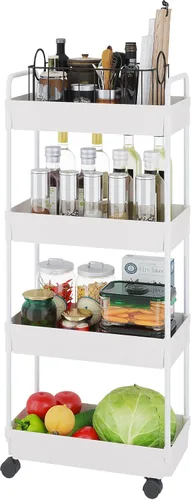 Miniatura 2 de Buzowruil Carrito de almacenamiento rodante de 3 niveles, organizador de estantería móvil, carrito utilitario con ruedas para cocina, baño, Negro